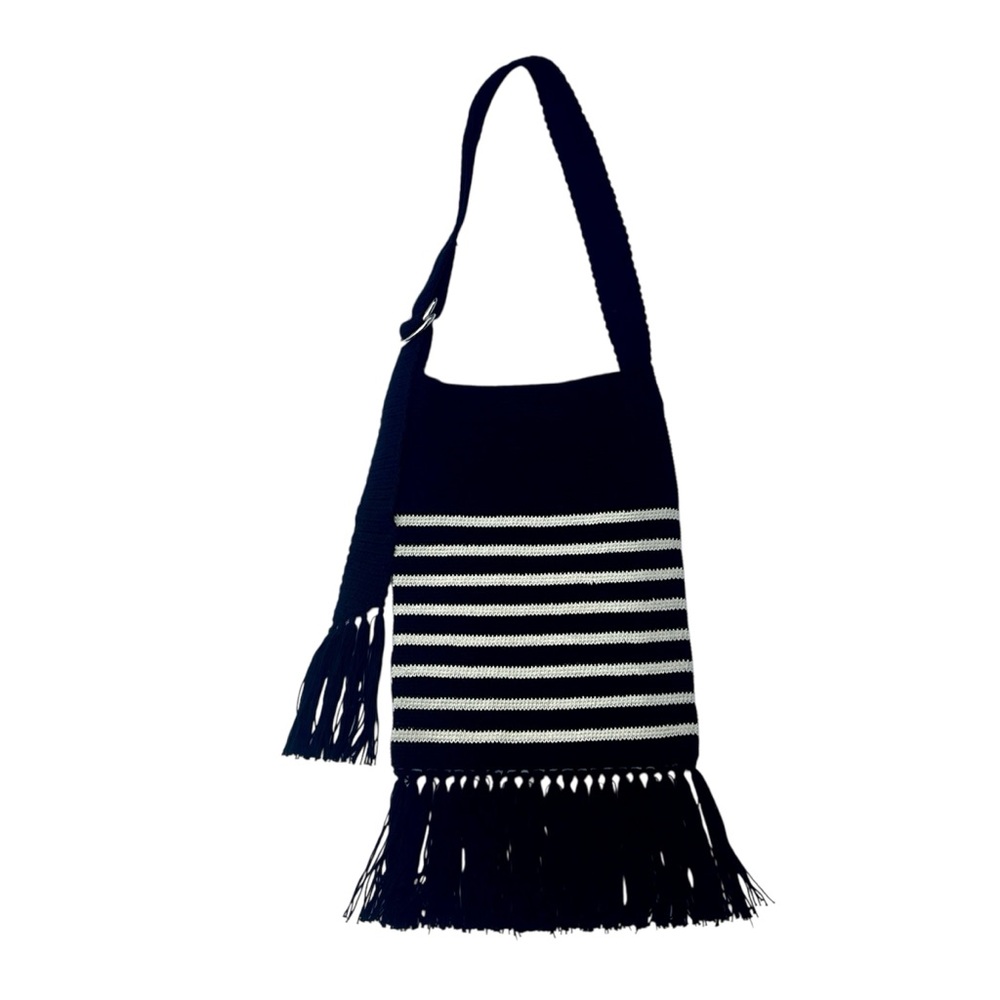 Aritzia Alxiliary Venice Crochet Black and White Striped Crossbody Bag NWOT